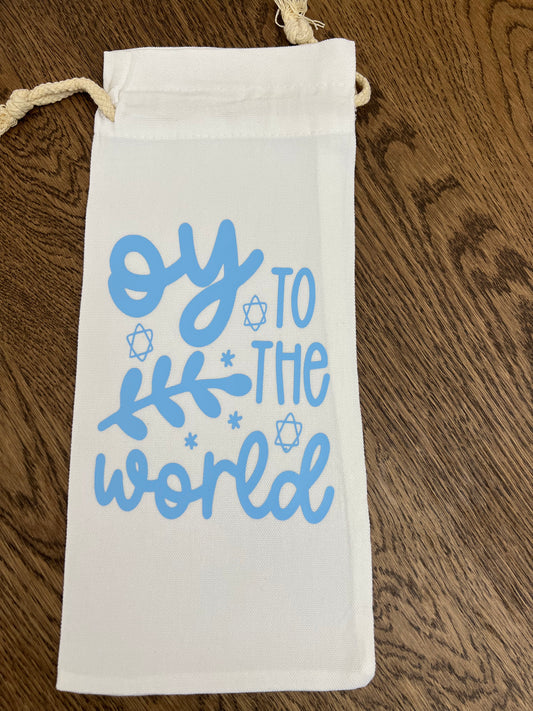 Oy to the World, Holiday wine gift bag or tote